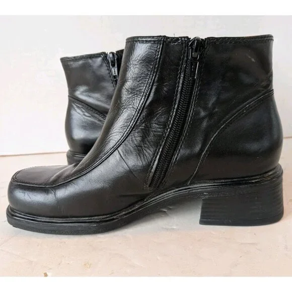 Earth Shoes Marion Leather Ankle Boots Women's Size 7 Chunky Black Zip Shoes - Picture 8 of 16
